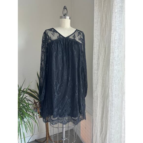 Women's Small Dress Black Lace Long Sleeve Mini Dress - Picture 1 of 4